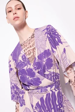 Robes|PINKO Robe Portefeuille A Imprime Tropical Nude/Violet
