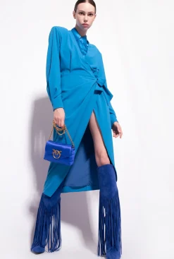 Robes|PINKO Robe Portefeuille En Crepe Fluide Bleu Directoire