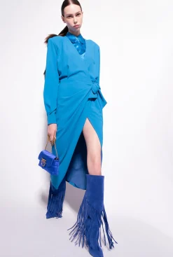Robes|PINKO Robe Portefeuille En Crepe Fluide Bleu Directoire