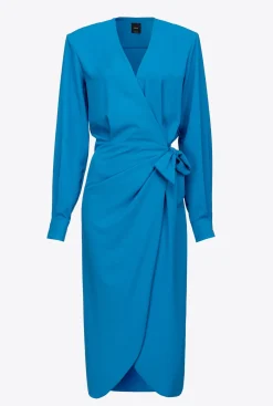 Robes|PINKO Robe Portefeuille En Crepe Fluide Bleu Directoire