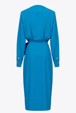 Robes|PINKO Robe Portefeuille En Crepe Fluide Bleu Directoire