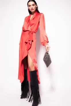 Robes|PINKO Robe Portefeuille En Satin Rouge Formule 1