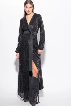 Robes|PINKO Robe Portefeuille Entierement Pailletee Noir Limousine