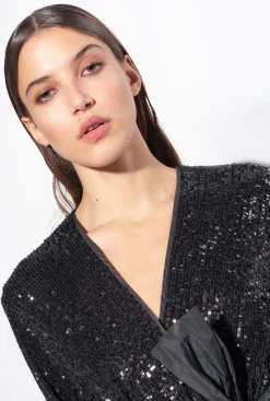 Robes|PINKO Robe Portefeuille Entierement Pailletee Noir Limousine