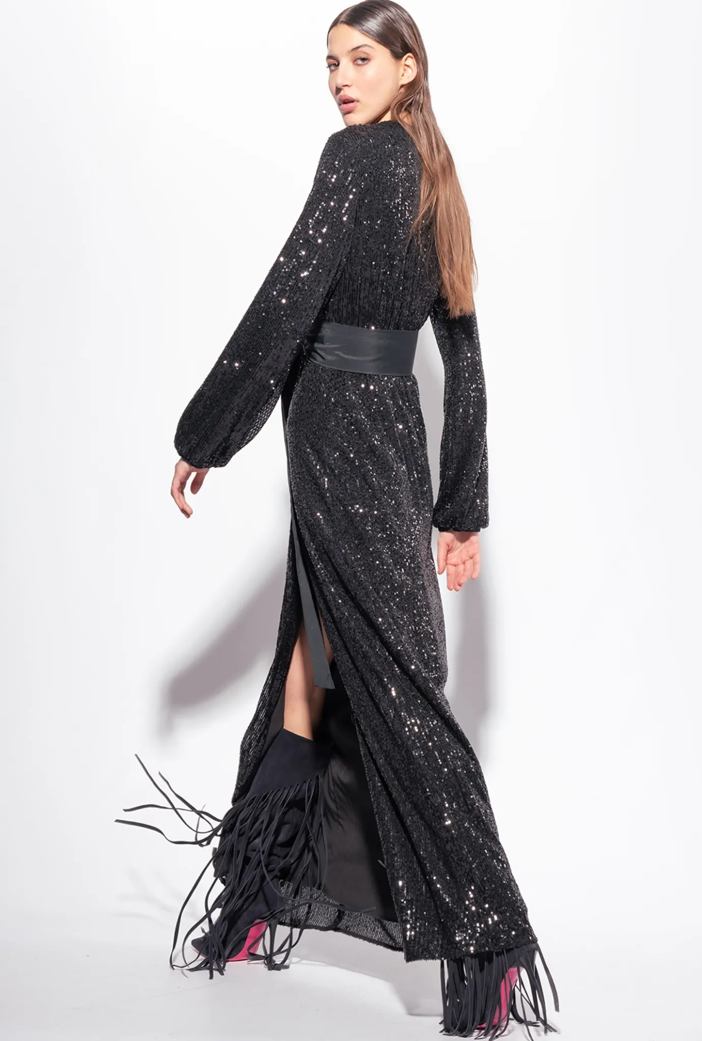 Robes|PINKO Robe Portefeuille Entierement Pailletee Noir Limousine