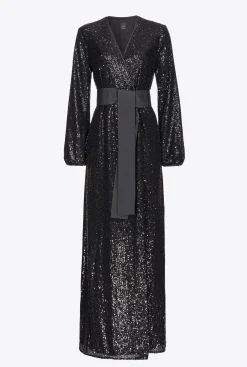 Robes|PINKO Robe Portefeuille Entierement Pailletee Noir Limousine