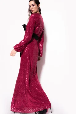 Robes|PINKO Robe Portefeuille Entierement Pailletee Fuchsia/Gris
