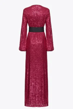 Robes|PINKO Robe Portefeuille Entierement Pailletee Fuchsia/Gris