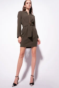 Robes|PINKO Robe Zippee Et Ceinturee Love Birds Vert Militaire
