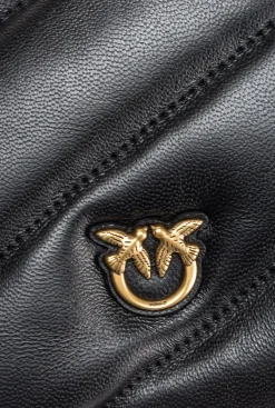Sacs À Bandoulière|PINKO Sac A Bandoulière Flat Bag En Cuir Nappa Matelasse Noir-Vieil Or
