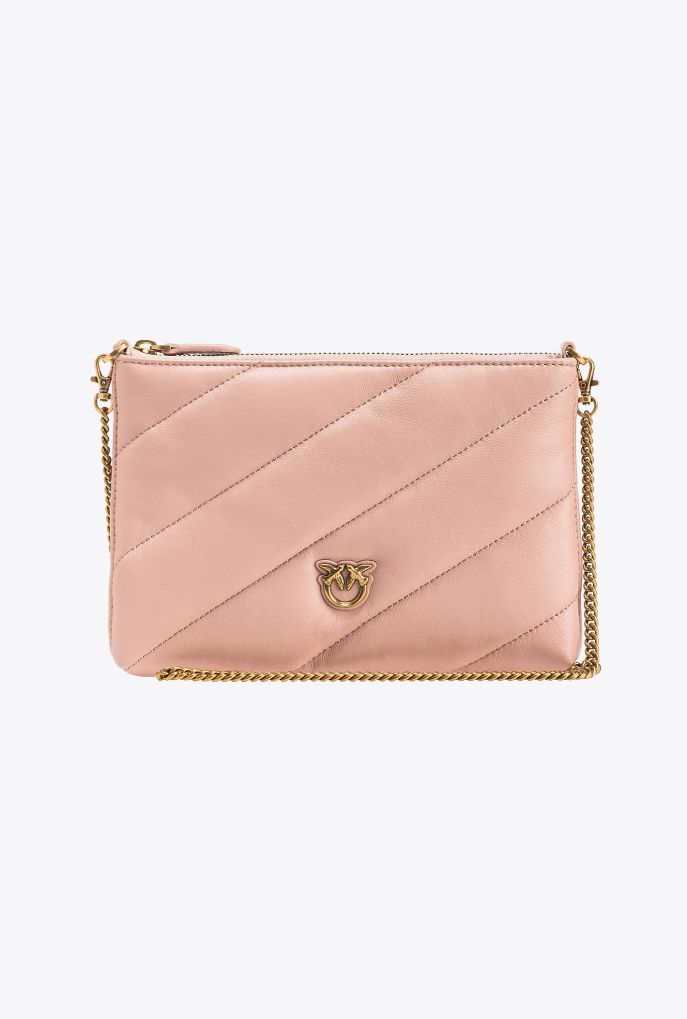 Sacs À Bandoulière|PINKO Sac A Bandoulière Flat Bag En Cuir Nappa Matelasse Rose/Rose Poudre-Or Antique