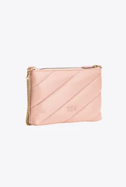 Sacs À Bandoulière|PINKO Sac A Bandoulière Flat Bag En Cuir Nappa Matelasse Rose/Rose Poudre-Or Antique