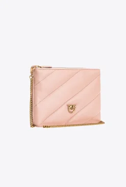 Sacs À Bandoulière|PINKO Sac A Bandoulière Flat Bag En Cuir Nappa Matelasse Rose/Rose Poudre-Or Antique