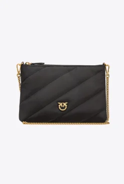 Sacs À Bandoulière|PINKO Sac A Bandoulière Flat Bag Recycled Noir-Vieil Or