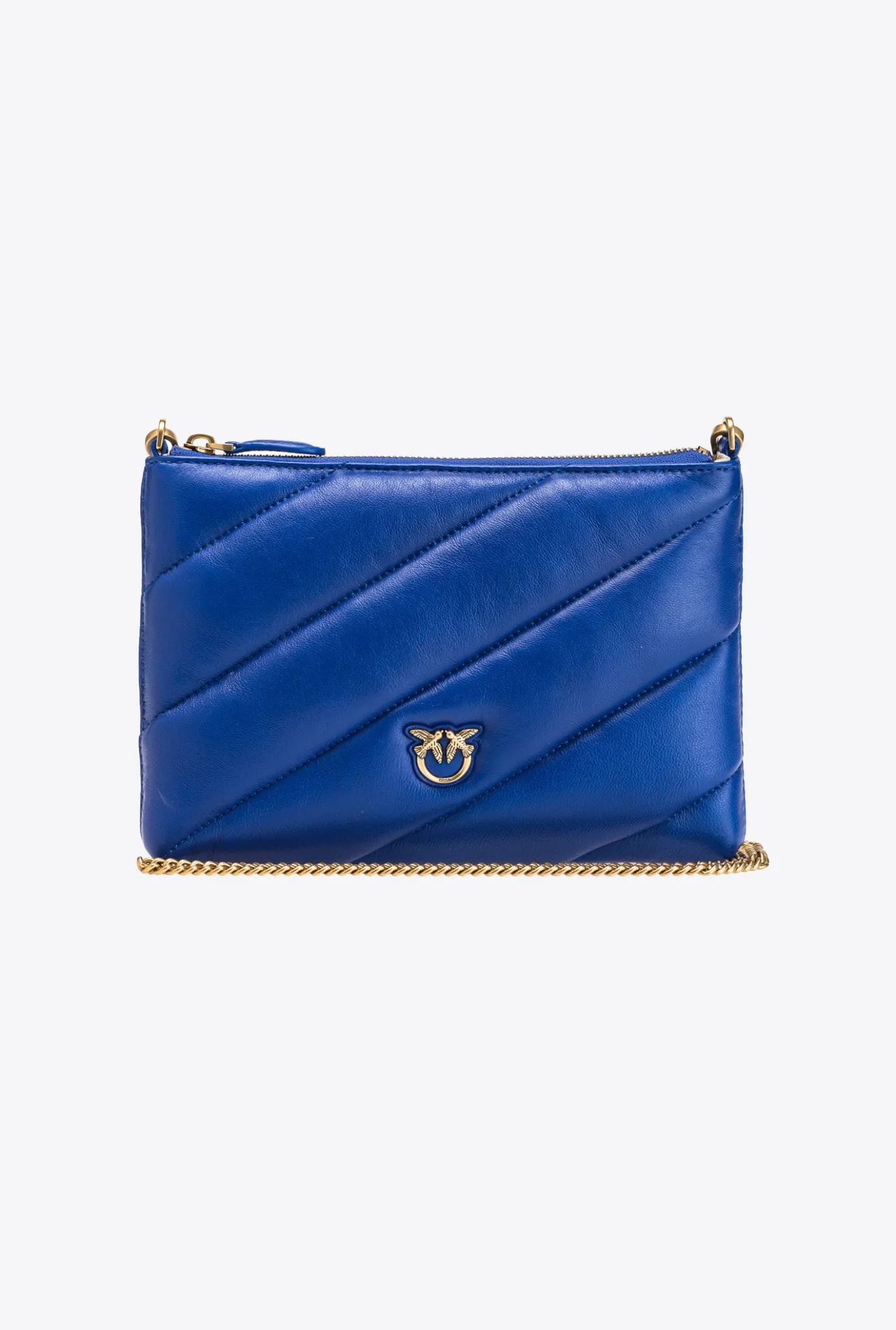 Sacs À Bandoulière|PINKO Sac A Bandoulière Flat Bag En Cuir Nappa Matelasse Bleu Clematite-Or Antique