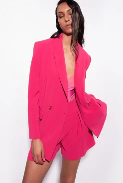 Tailleurs Et Ensembles|PINKO Short En Crepe Stretch Rouge Framboise