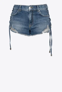Jeans|PINKO Short En Denim A Lacets Delavage Clair Vintage