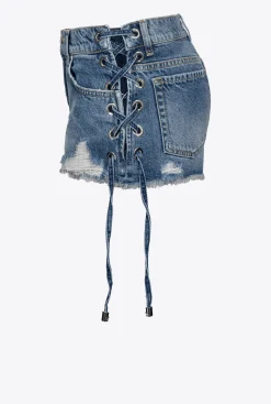 Jeans|PINKO Short En Denim A Lacets Delavage Clair Vintage