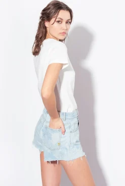 Jeans|PINKO Short En Denim A Motif Tropical Imprime Au Laser Azur/Blanc