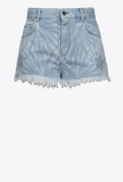 Jeans|PINKO Short En Denim A Motif Tropical Imprime Au Laser Azur/Blanc