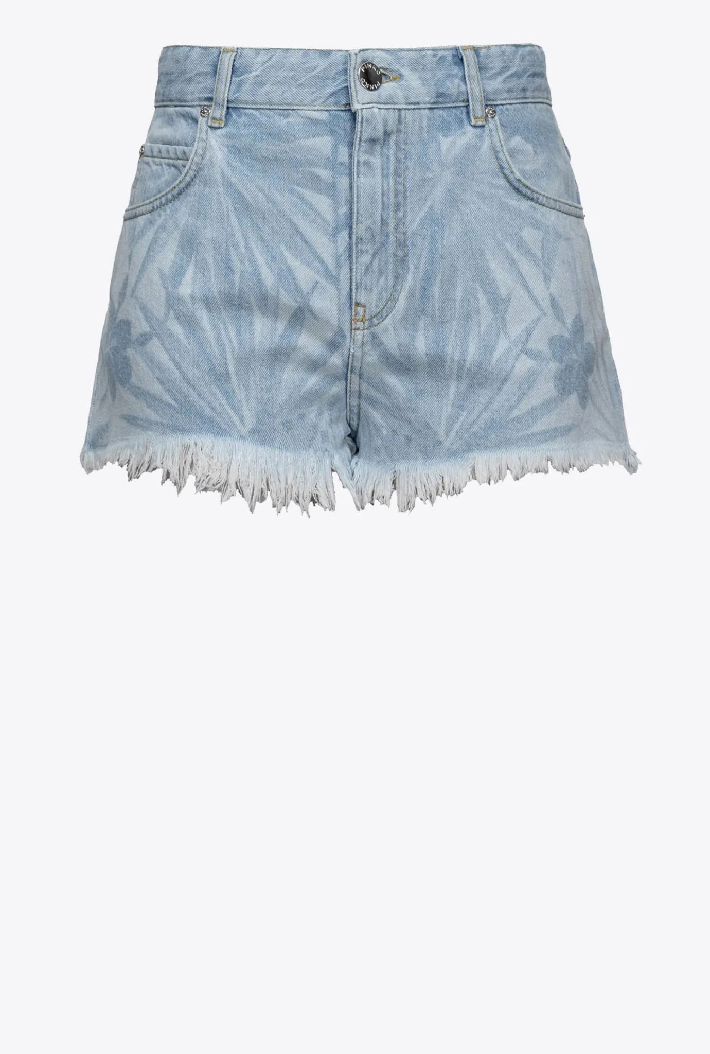 Jeans|PINKO Short En Denim A Motif Tropical Imprime Au Laser Azur/Blanc