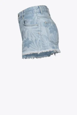 Jeans|PINKO Short En Denim A Motif Tropical Imprime Au Laser Azur/Blanc