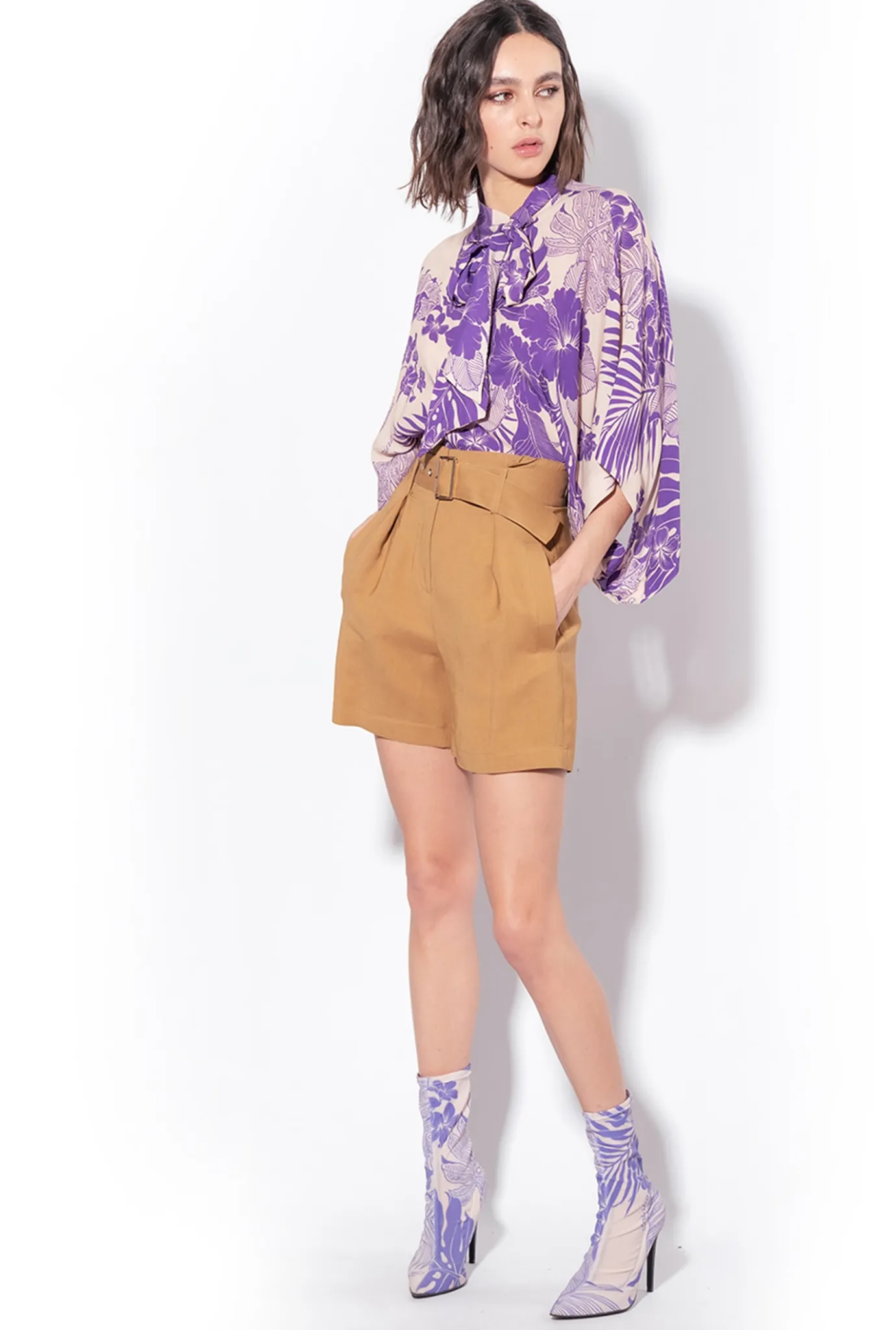 Pantalons|PINKO Short En Lin Avec Ceinture Moutarde