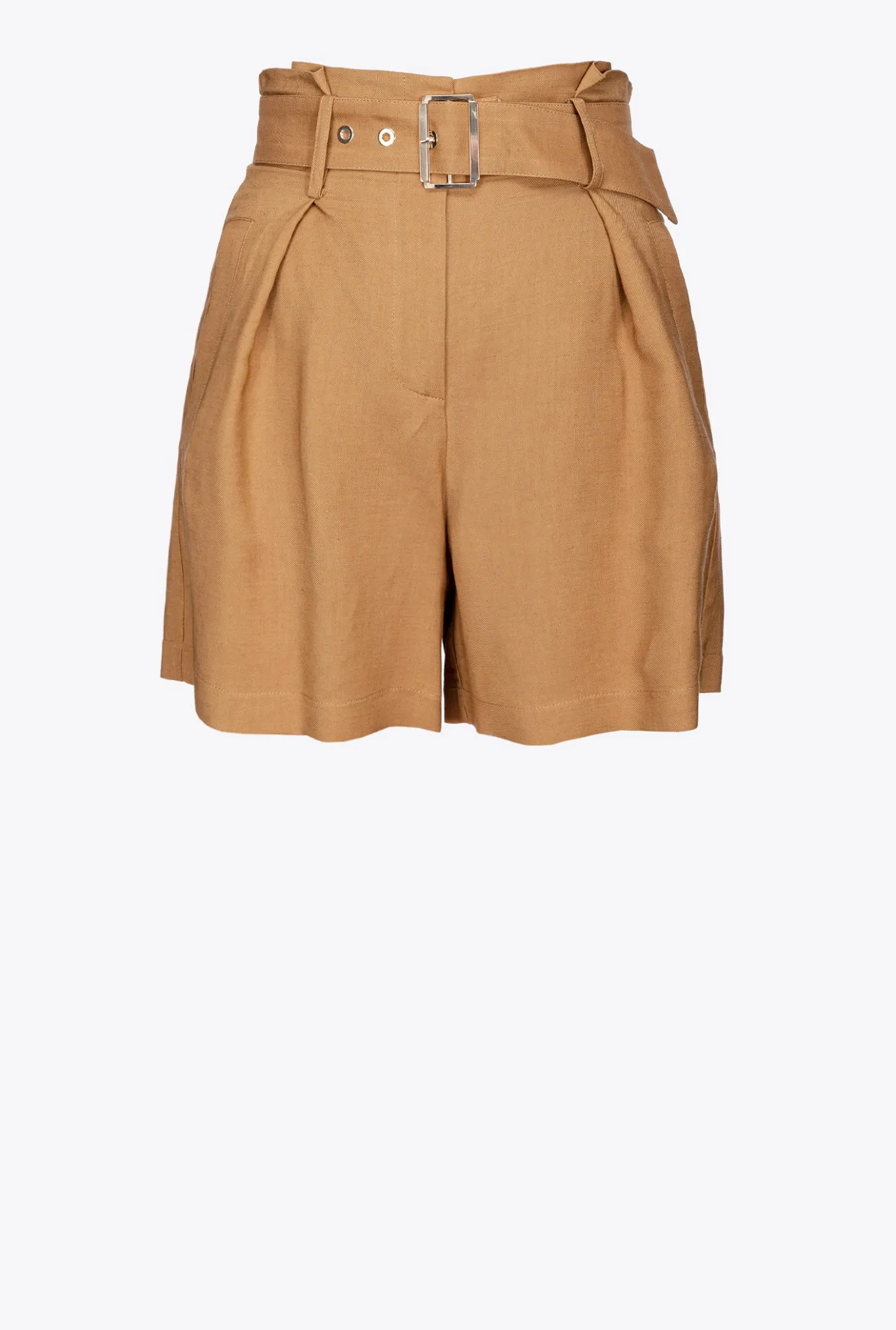 Pantalons|PINKO Short En Lin Avec Ceinture Moutarde