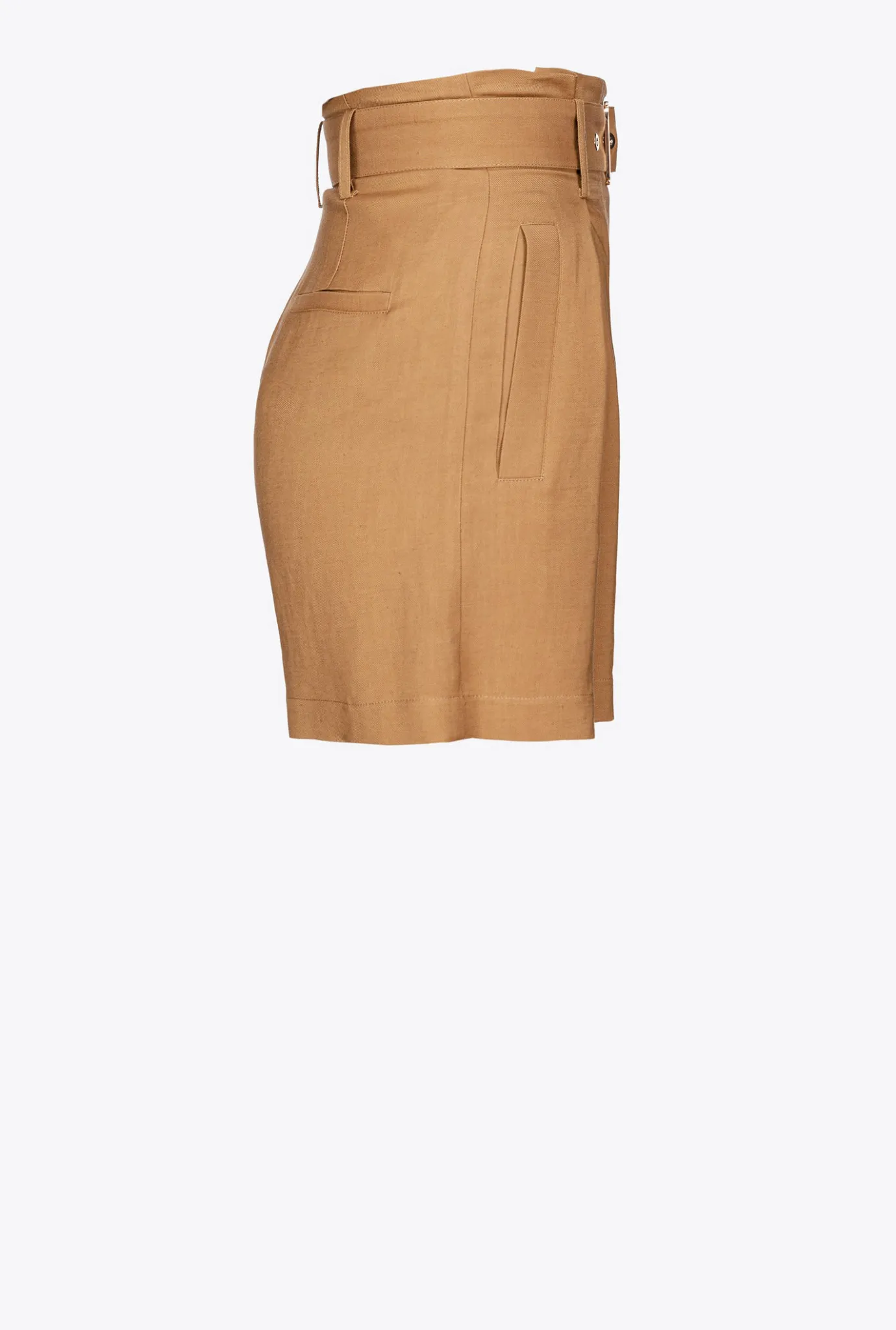 Pantalons|PINKO Short En Lin Avec Ceinture Moutarde