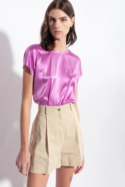 Tailleurs Et Ensembles|PINKO Short En Lin Stretch Beige Amande Glacee