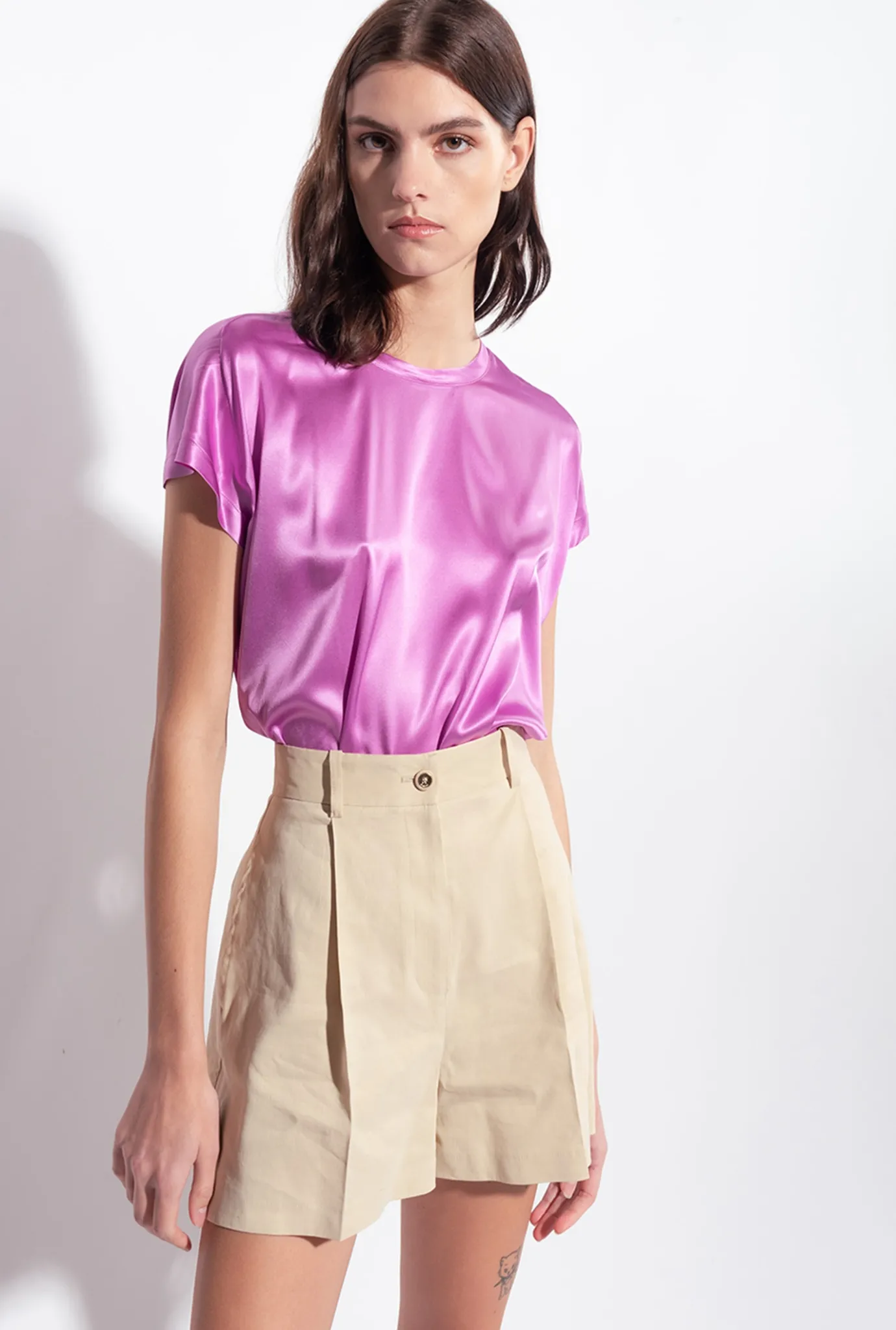 Tailleurs Et Ensembles|PINKO Short En Lin Stretch Beige Amande Glacee