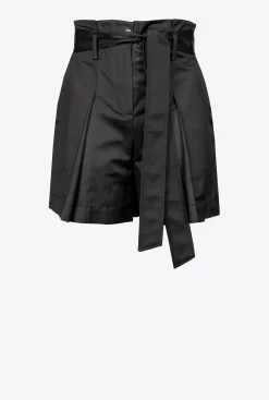 Pantalons|PINKO Short En Popeline Ceinture Noir Limousine