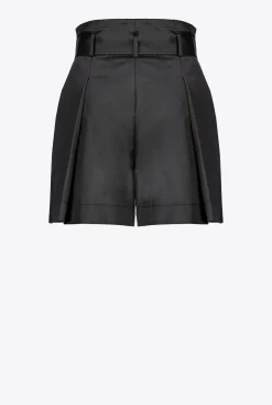 Pantalons|PINKO Short En Popeline Ceinture Noir Limousine