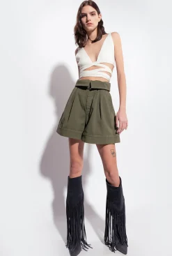 Jeans|PINKO Short Taille Haute Ceinture Vert Canon De Fusil