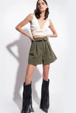 Jeans|PINKO Short Taille Haute Ceinture Vert Canon De Fusil