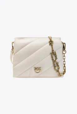 Sacs À Bandoulière|PINKO Small Twins Bag Maxi Quilt Blanc+Blanc-Or Antique
