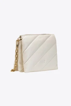 Sacs À Bandoulière|PINKO Small Twins Bag Maxi Quilt Blanc+Blanc-Or Antique