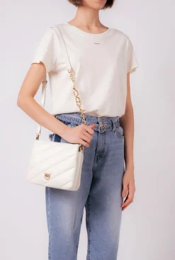 Sacs À Bandoulière|PINKO Small Twins Bag Maxi Quilt Blanc+Blanc-Or Antique