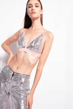 Tailleurs Et Ensembles|PINKO Soutien-Gorge Entierement Paillete Argent/Nude