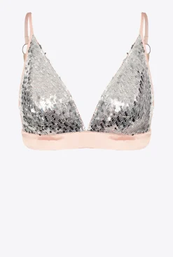 Tailleurs Et Ensembles|PINKO Soutien-Gorge Entierement Paillete Argent/Nude