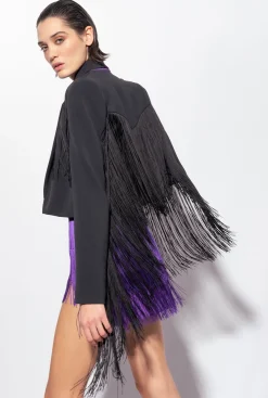 Tailleurs Et Ensembles|PINKO Spencer A Longues Franges Noir Limousine
