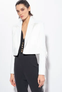 Tailleurs Et Ensembles|PINKO Spencer A Longues Franges Blanc Casse