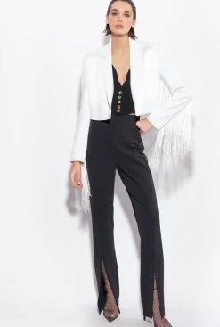 Tailleurs Et Ensembles|PINKO Spencer A Longues Franges Blanc Casse