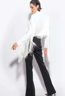 Tailleurs Et Ensembles|PINKO Spencer A Longues Franges Blanc Casse