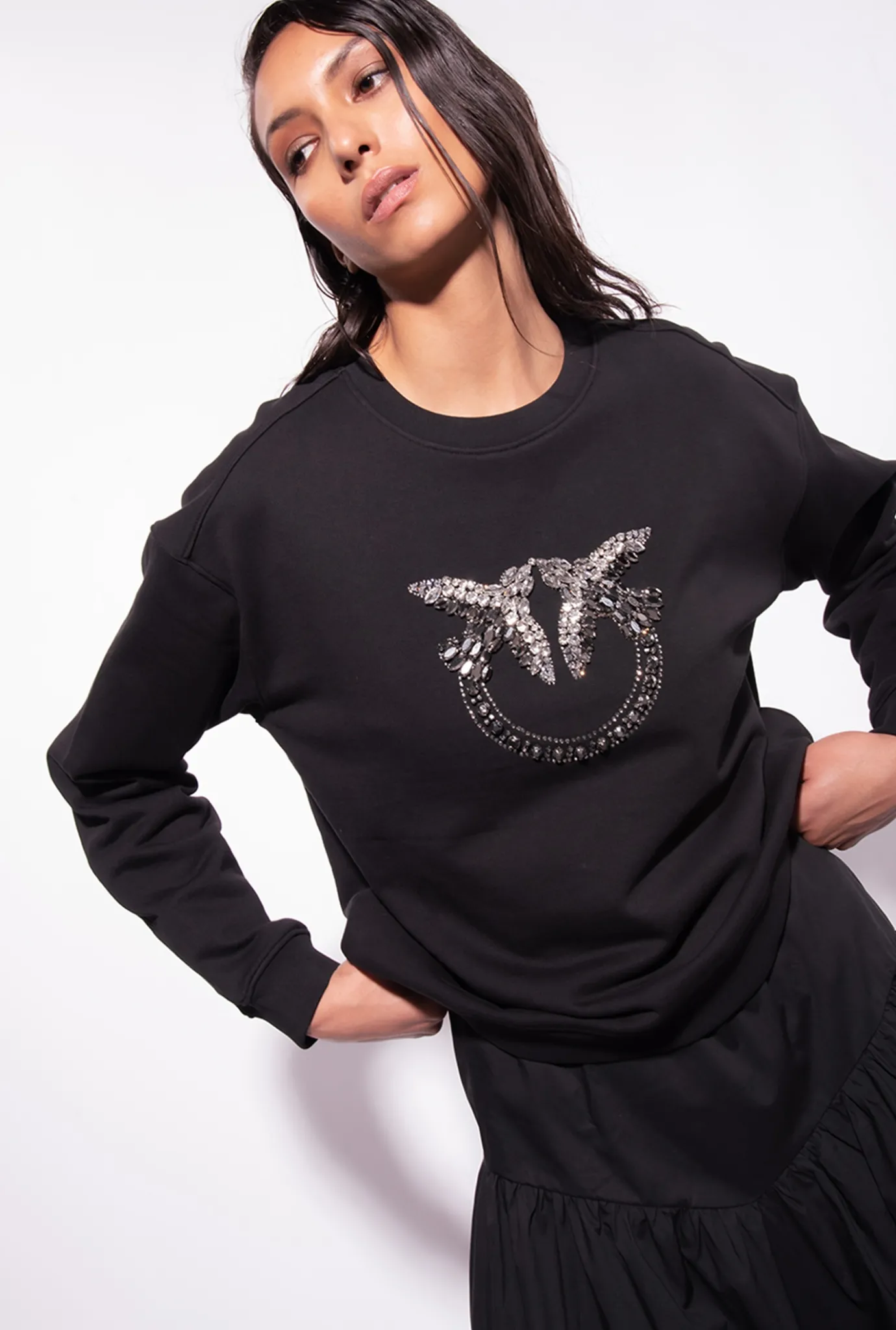 Pièces En Maille|PINKO Sweat-Shirt A Broderie Love Birds Noir Limousine