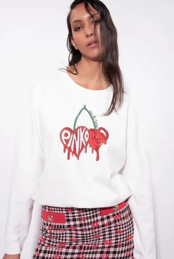 Pièces En Maille|PINKO Sweat-Shirt A Imprime Cerise Blanc Soie
