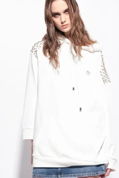 Pièces En Maille|PINKO Sweat-Shirt Bijoux A Capuche Blanc Nimbus