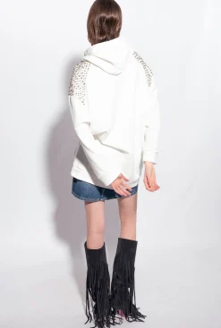 Pièces En Maille|PINKO Sweat-Shirt Bijoux A Capuche Blanc Nimbus