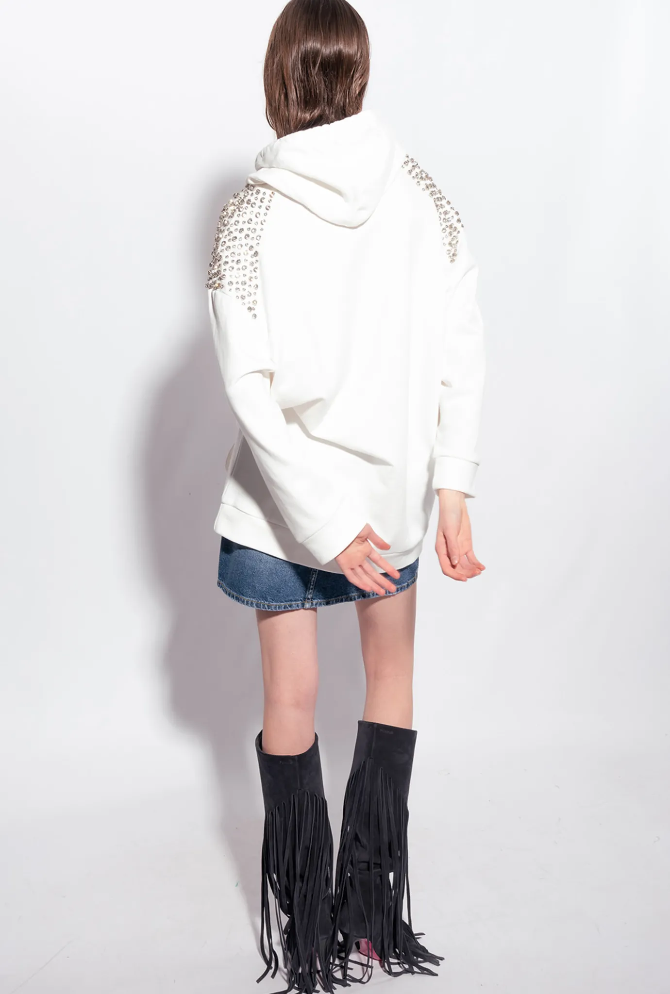 Pièces En Maille|PINKO Sweat-Shirt Bijoux A Capuche Blanc Nimbus