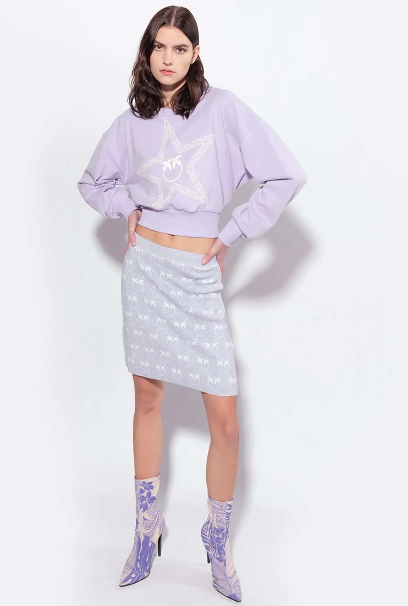 Pièces En Maille|PINKO Sweat-Shirt Court A Logo Etoile Lilas - Sorbet Clair